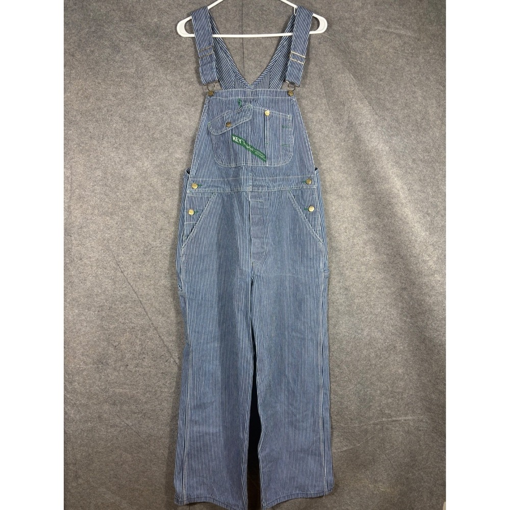 Key Imperial Mens Hickory Stripe Overalls Blue White Cotton Bibs 235.47 34x29